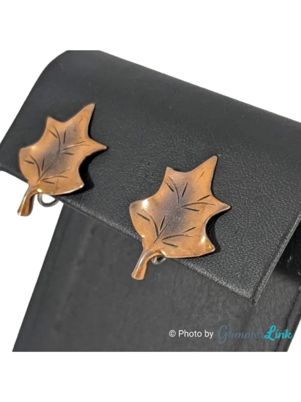 Vintage Stuart NYE Copper Sterling Silver Leaf Screw Back Earrings